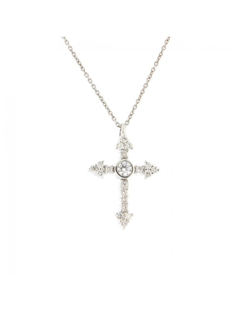 cruz de oro blanco con diamantes